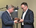 Danny Boyle accepting the award for the film section from Simon Tait, President of the Critics Circle